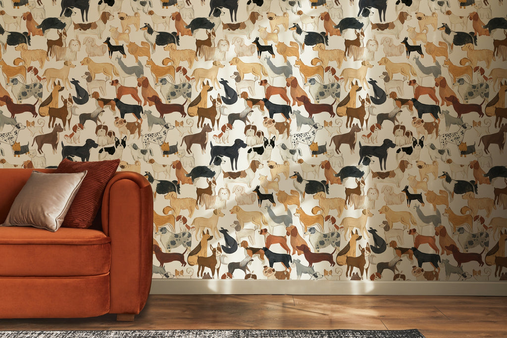 Playful Dog Peel and Stick Wall Mural, Eco Friendly Wallpaper
