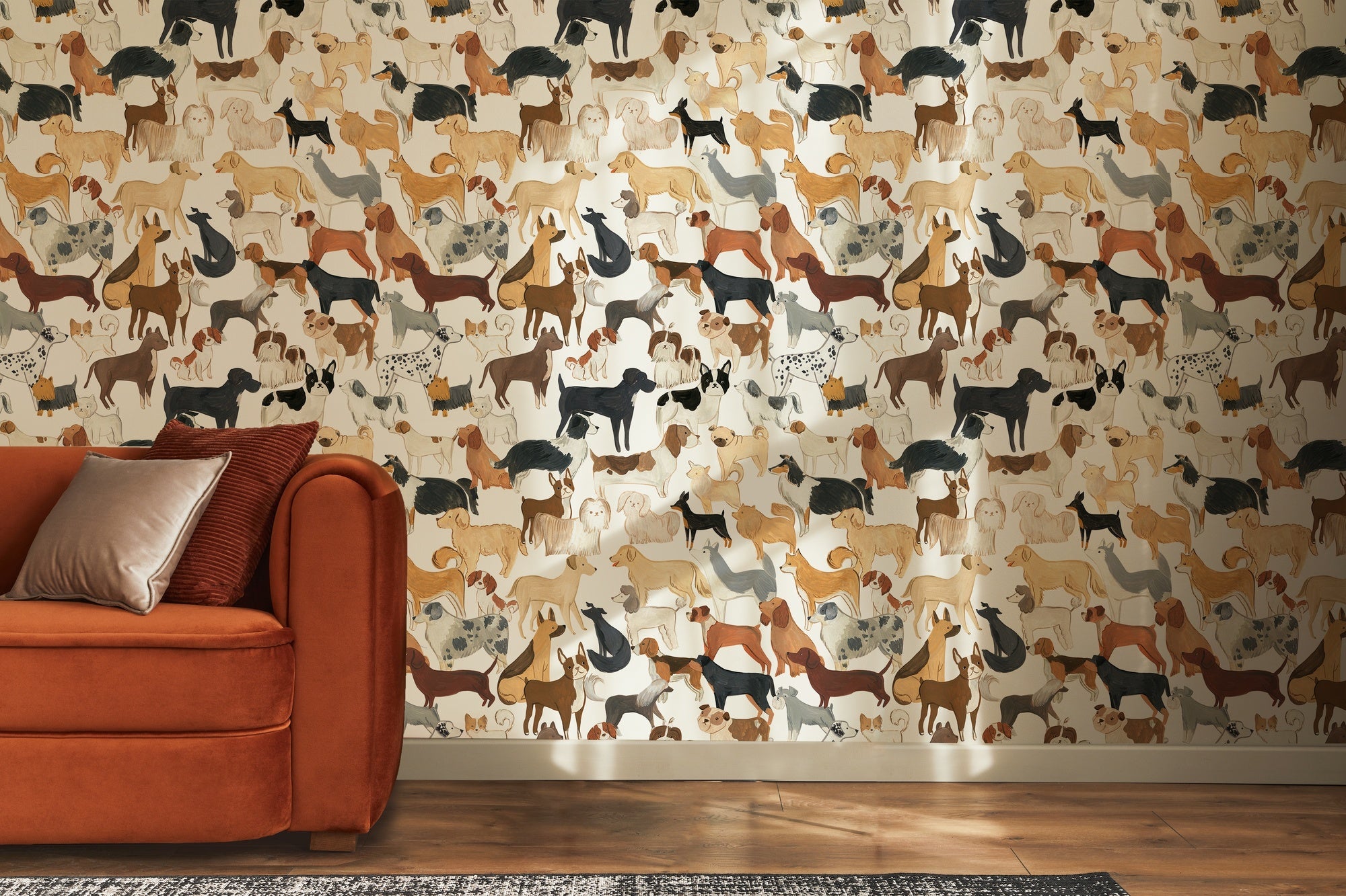 Playful Dog Peel and Stick Wall Mural, Eco Friendly Wallpaper