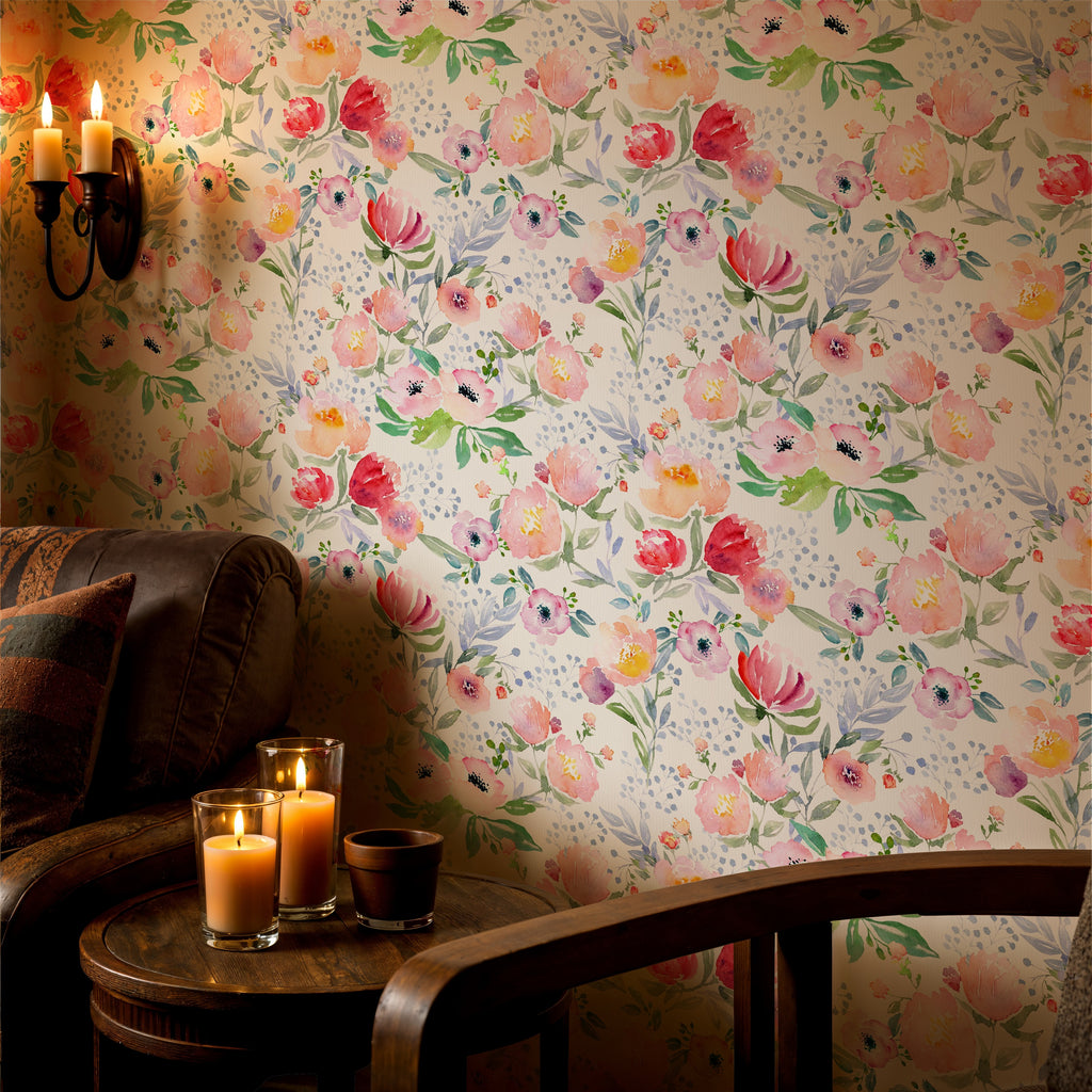 Watercolor Floral Mural Wallpaper