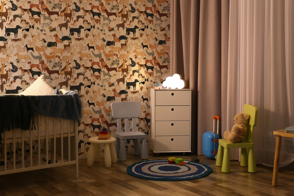Playful Dog Peel and Stick Wall Mural, Eco Friendly Wallpaper
