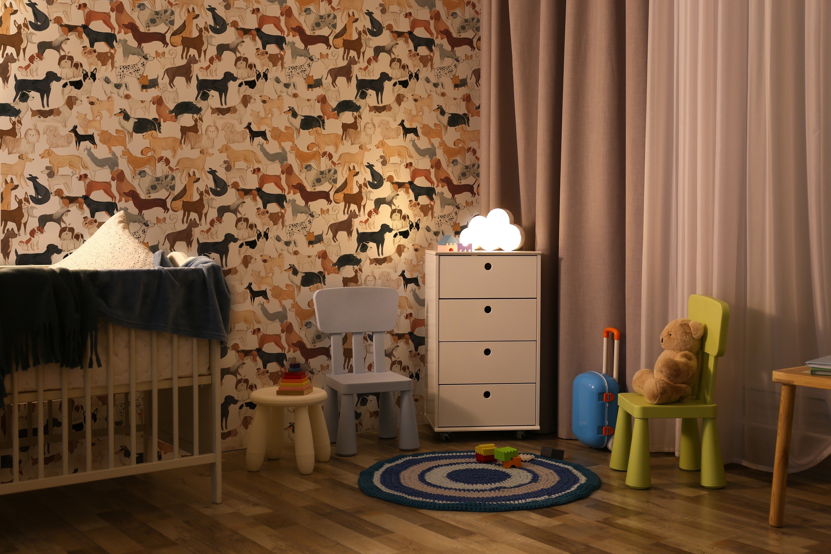 Playful Dog Peel and Stick Wall Mural, Eco Friendly Wallpaper
