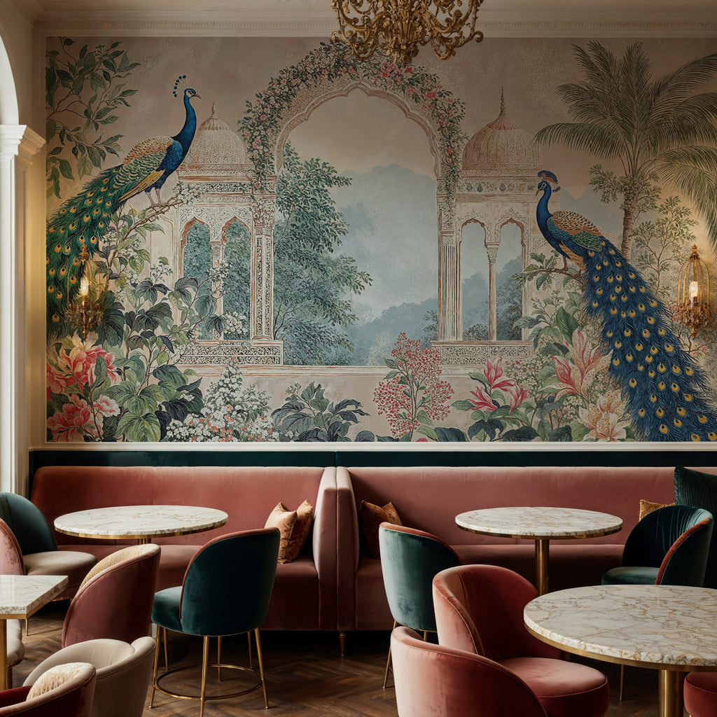 Mughal Garden Wall Covering with Peacocks