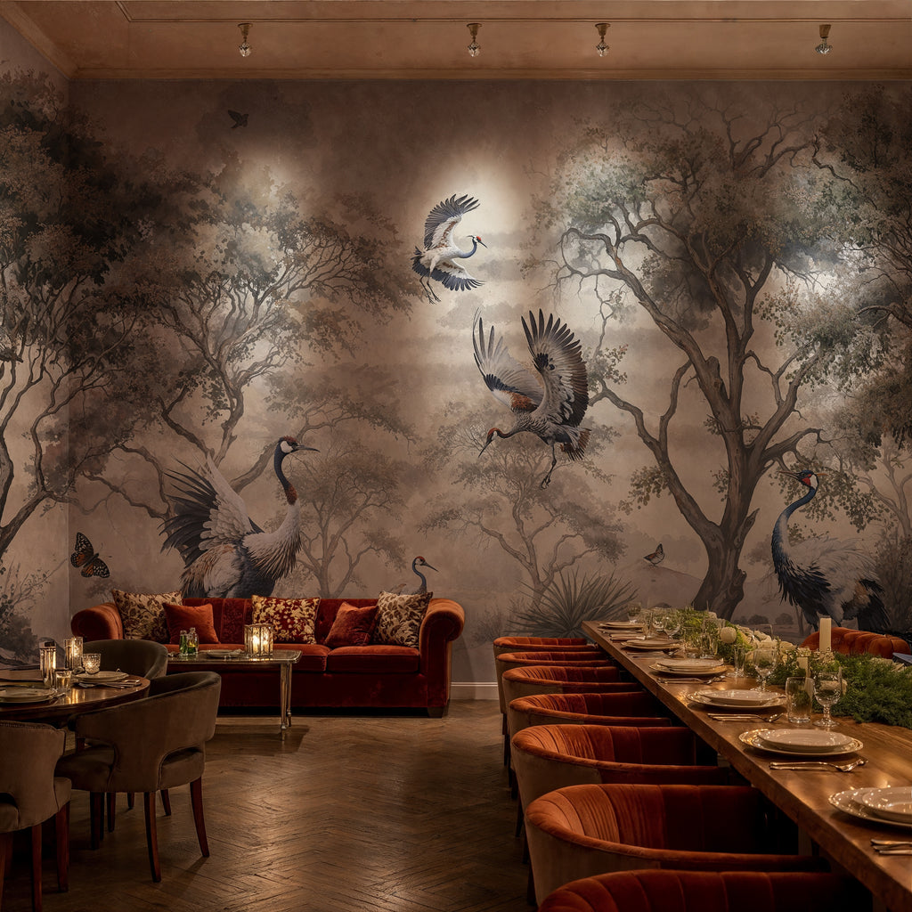 Chinoiserie Crane Birds Removable Wall Mural