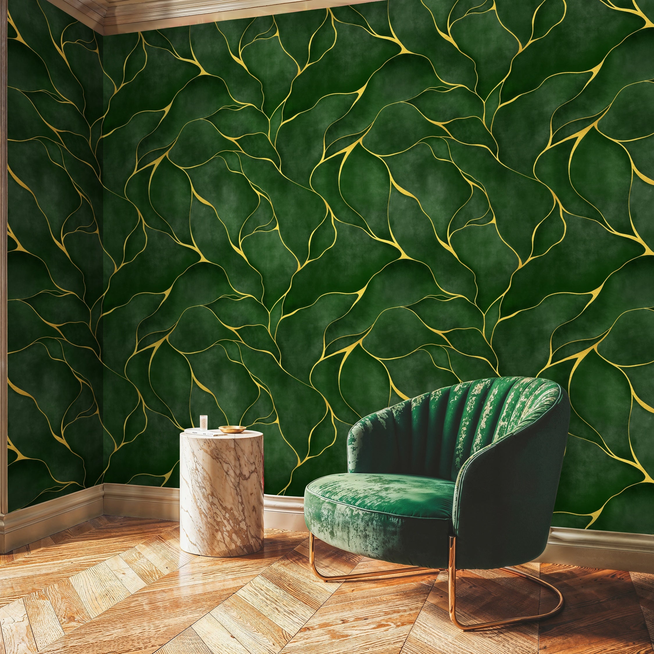 Green and Gold Abstract Wallpaper