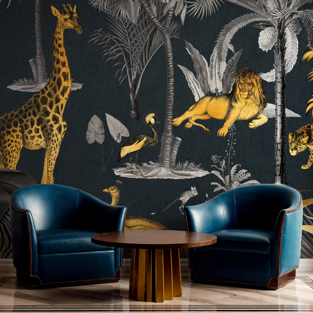 Dark Safari with Animals Wall Covering, Peel & Stick