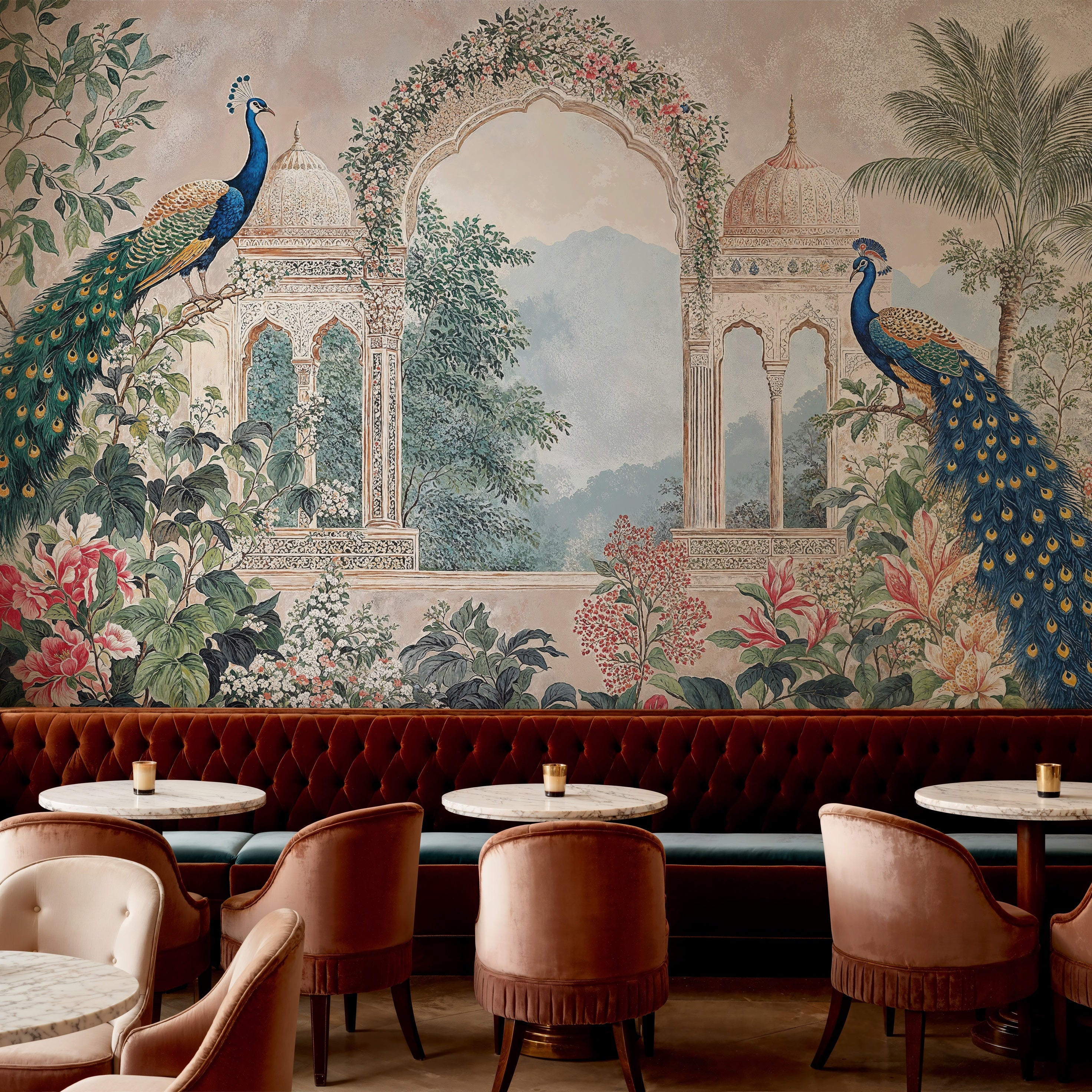 Mughal Garden Wall Covering with Peacocks