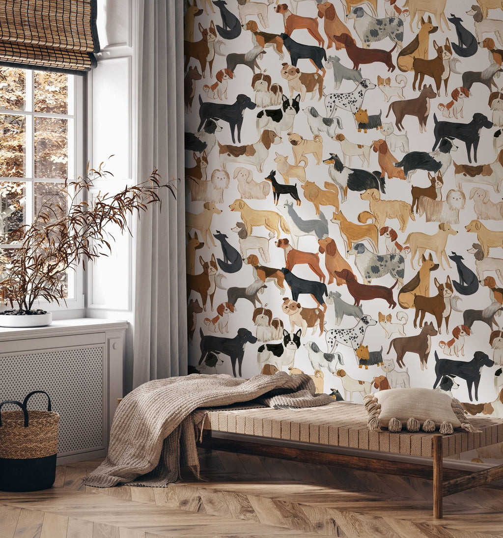 Playful Dog Peel and Stick Wall Mural, Eco Friendly Wallpaper