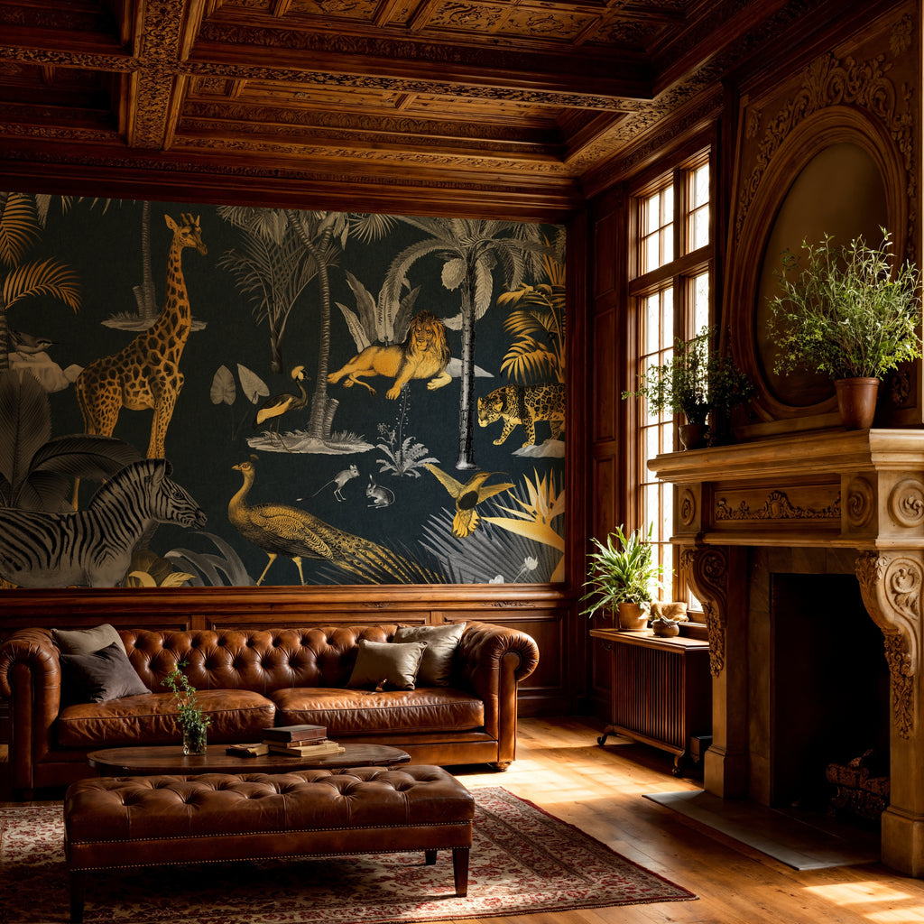 Dark Safari with Animals Wall Covering, Peel & Stick