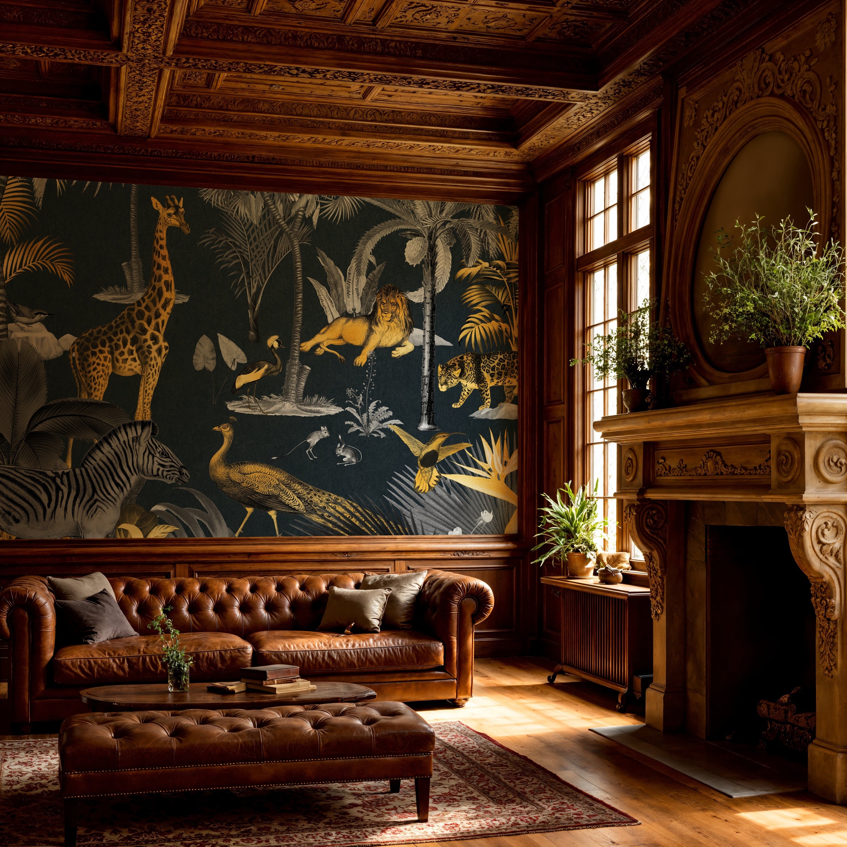 Dark Safari with Animals Wall Covering, Peel & Stick