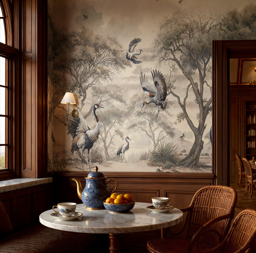 Chinoiserie Crane Birds Removable Wall Mural