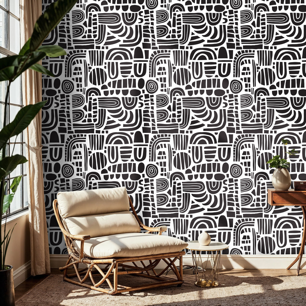 Modern Black and White Geometric Wallpaper